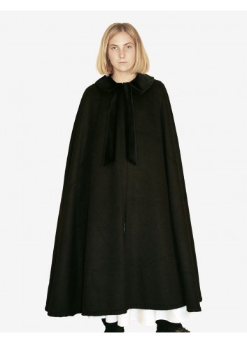 AtelierMaregaMask Black Wool Cape for Women with Hood - Black Cloak, Handmade in Venice, Italy - Very Warm M01