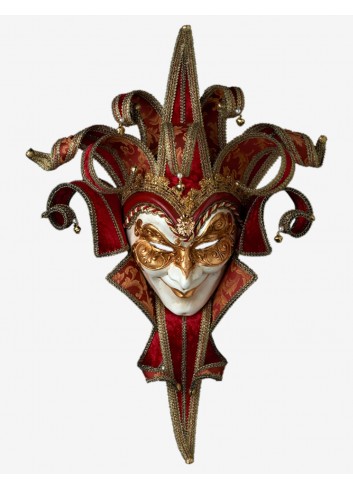 Venezianische Maske mit Venedig Original Hand bemalt orange  /silber 