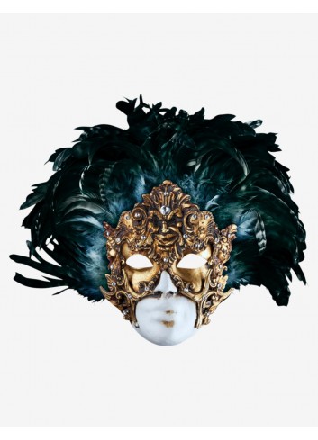 Gala - Feather Masquerade Mask with Blue Tabby Feathers