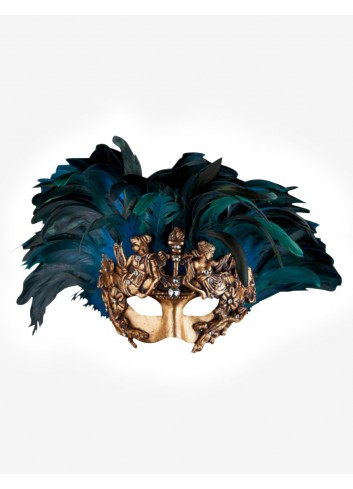Maschera Veneziana di Cartapesta - Saba con Piume Tigrate
