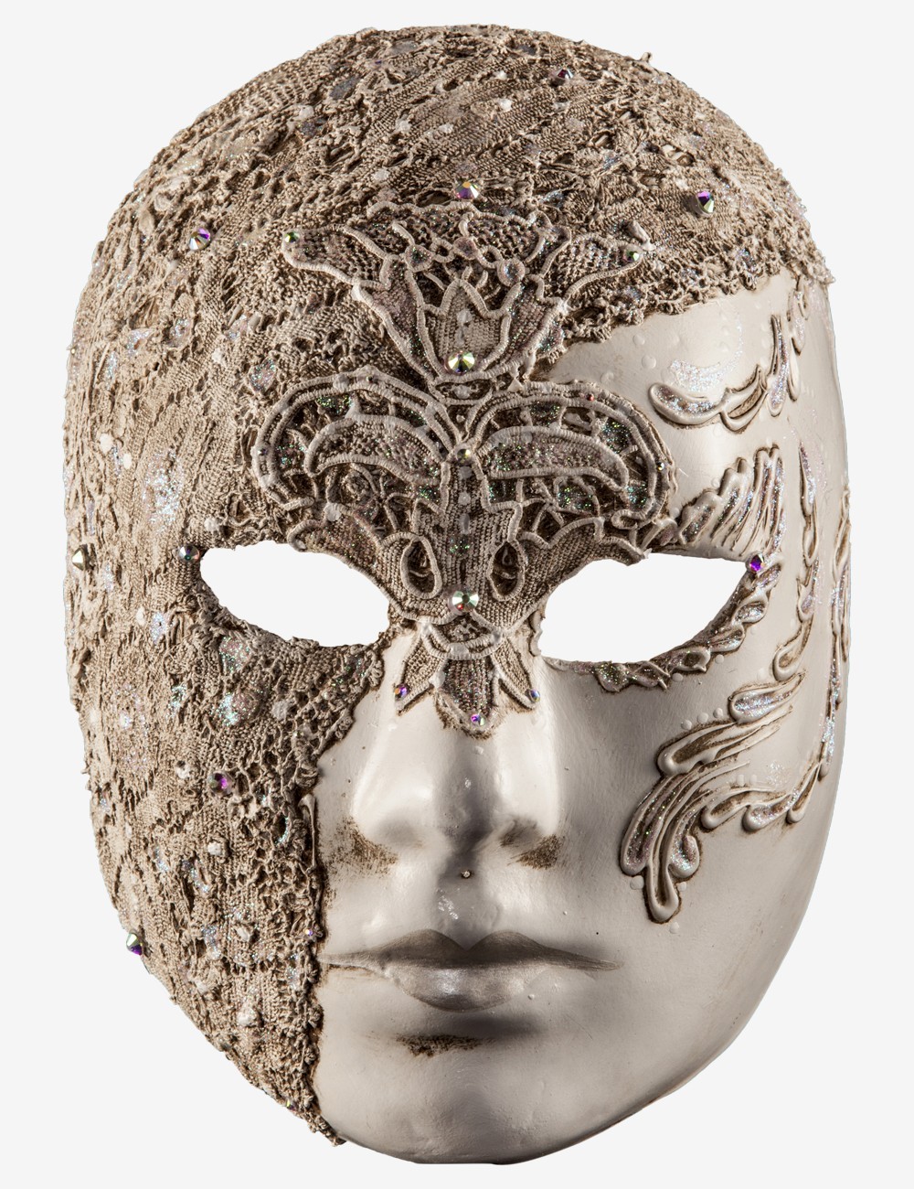 White Masks of Paper Mache Venetian Style for White Italian Style  Decorations 