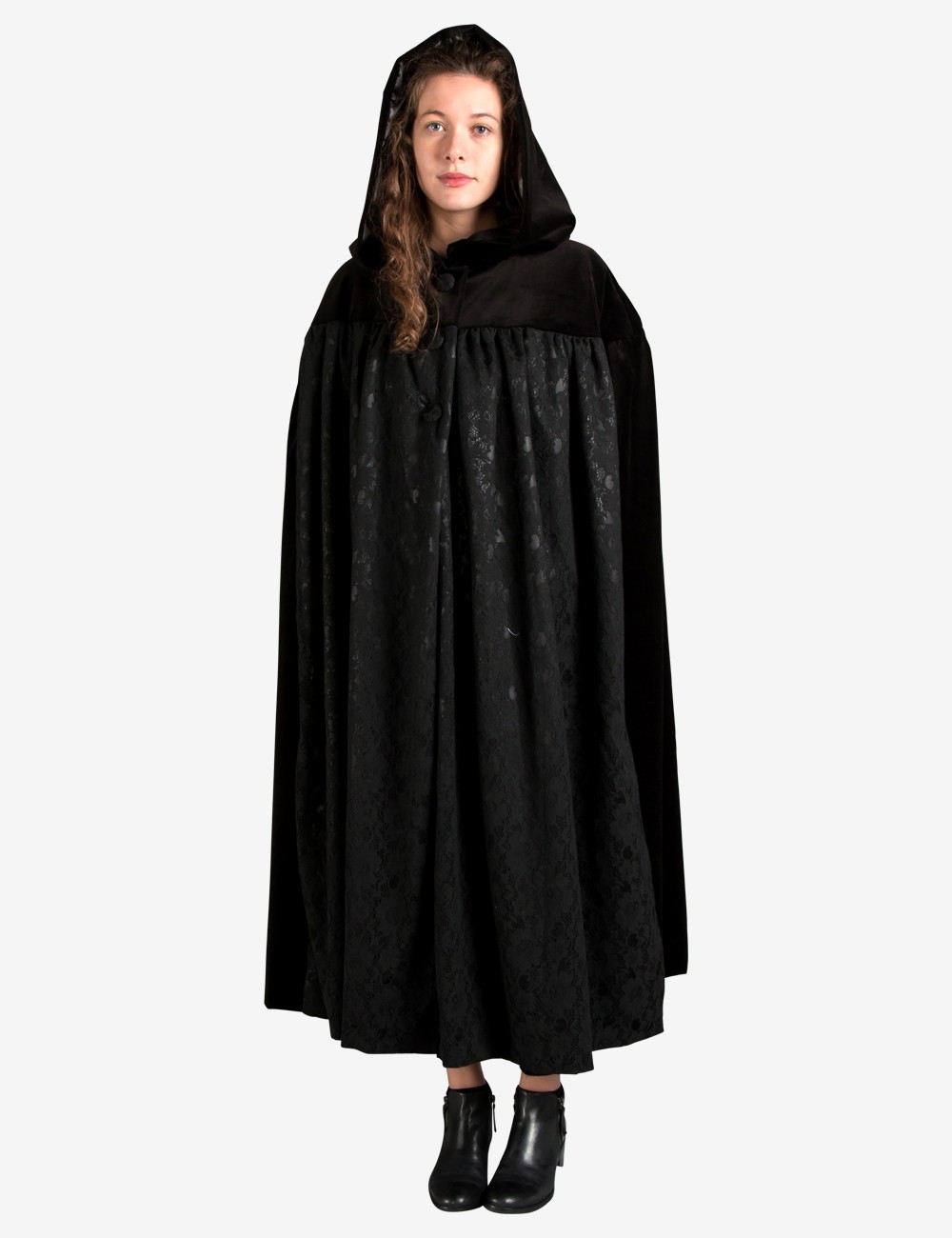 Femme Velours Noir à Capuche Cape Manteau Costume Halloween Robe Fantaisie Taille Unique 