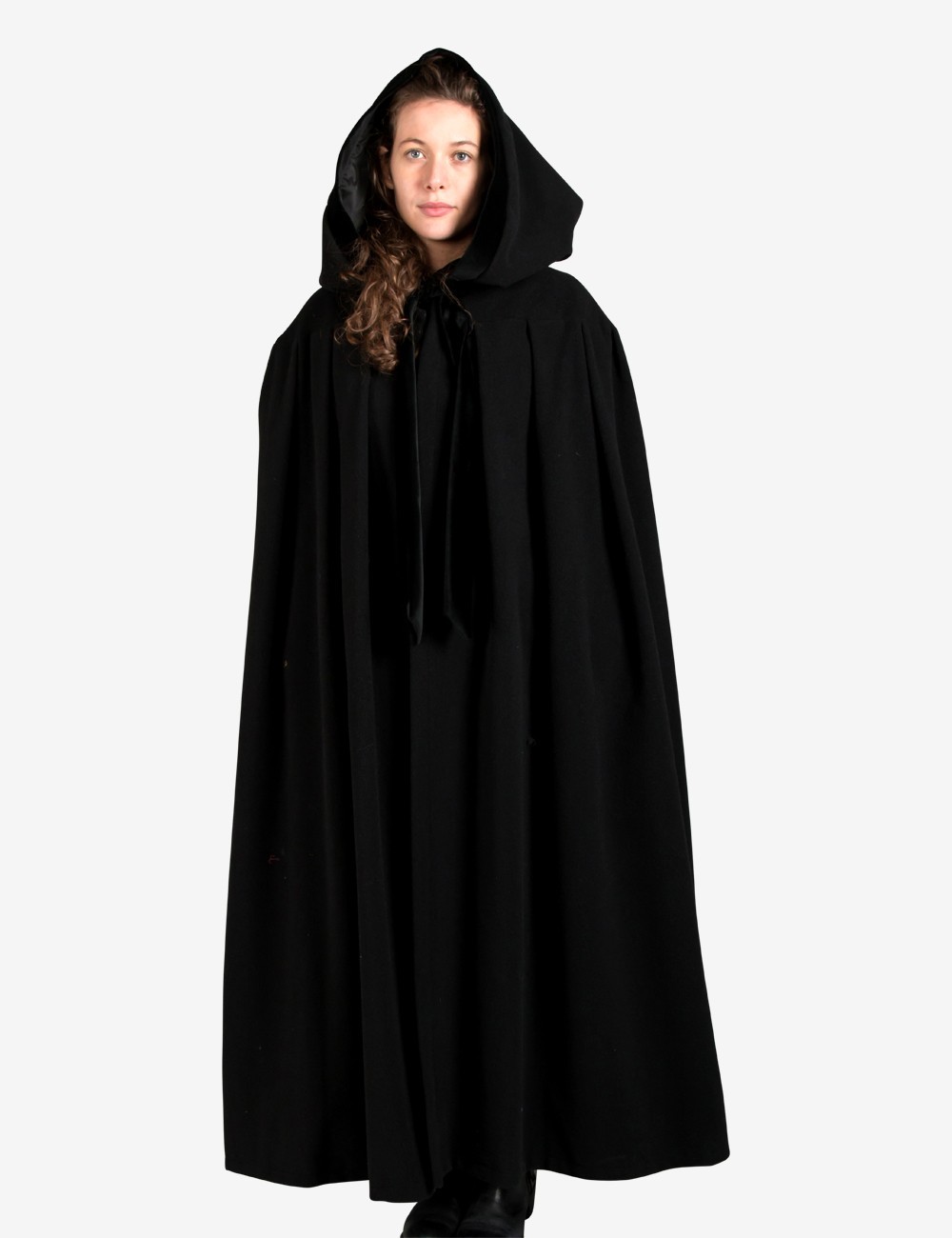 black hooded cloak with sleeves