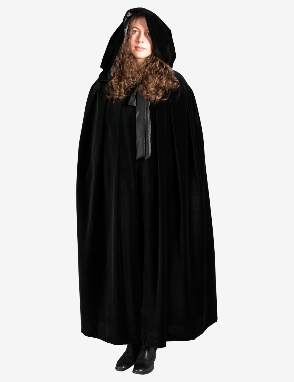 Unisex Black Cloak With Hood In Velvet | Venetian Carnival Costume
